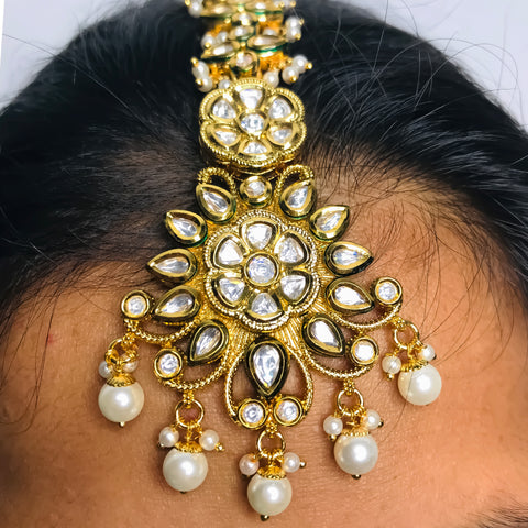 Designer Gold Plated Royal Kundan & Ruby Maangtikka (D100)