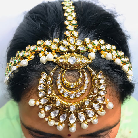 Designer Gold Plated Royal Kundan Sheeshphool /Mathapatti (D94)
