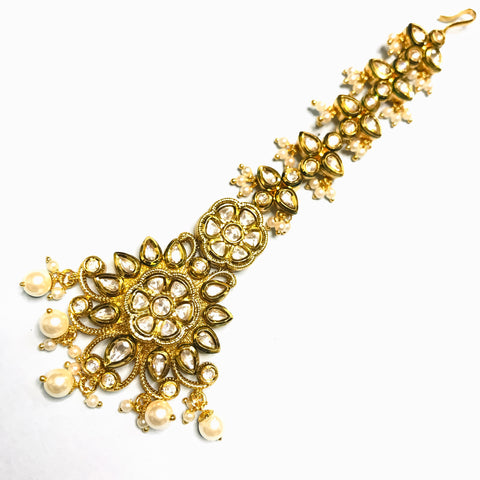 Designer Gold Plated Royal Kundan & Ruby Maangtikka (D100)