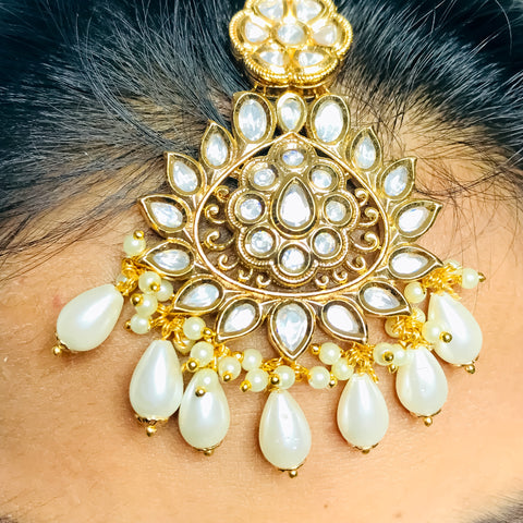 Designer Gold Plated Royal Kundan Long Necklace with Earrings