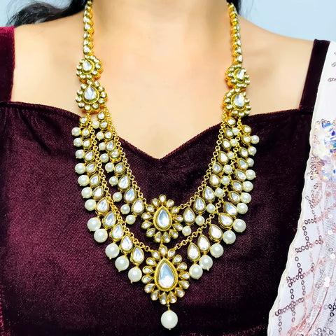 Designer Royal Kundan Long Necklace with Earrings & Mangtikka