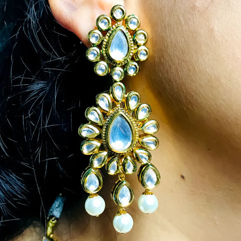 Designer Royal Kundan Long Necklace with Earrings & Mangtikka