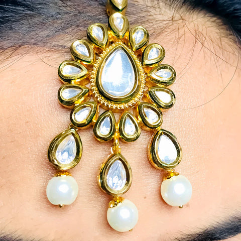 Designer Royal Kundan Long Necklace with Earrings & Mangtikka