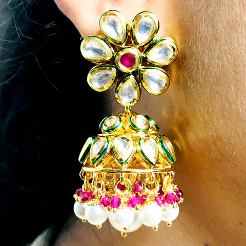 Designer Gold Plated Royal Kundan Necklace with Earrings & Mangtikka