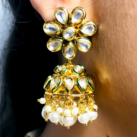 Designer Gold Plated Royal Kundan Necklace with Earrings & Mangtikka