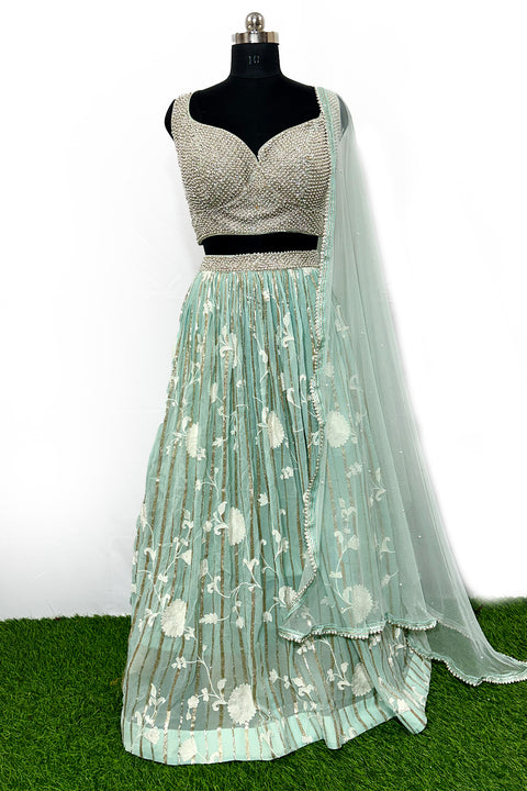 Light Green Georgette Embroidery Lehenga Set For Party Wear (D294)