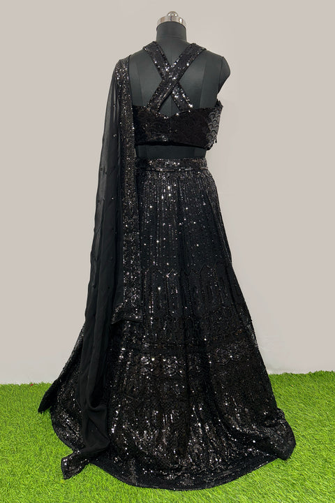 Black Sequins Lehenga With Blouse For Party Wear (D299)