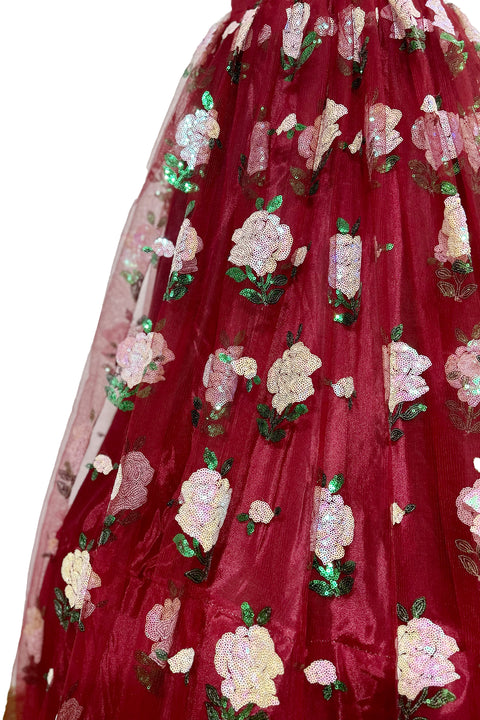 Maroon Color Lehenga Skirt with Sequins Work in Net (D26)