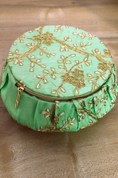 Handmade Golden Embroidery Jewelry & Bangle Box, Handmade Matki, Indian Wedding Gift Box, Pooja Return Gifts