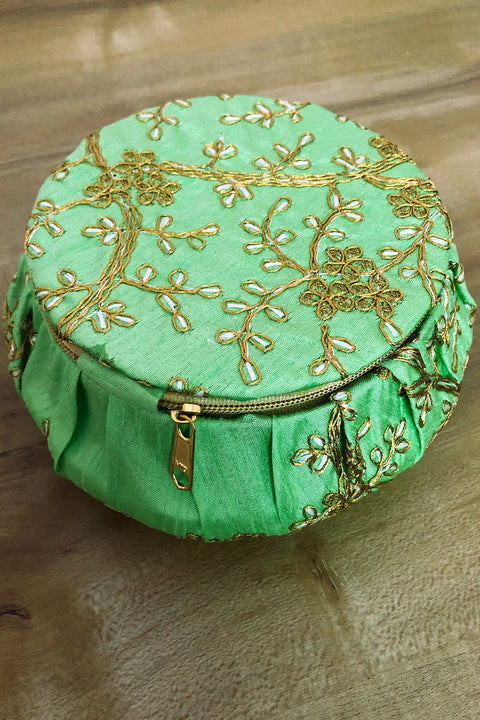 Handmade Golden Embroidery Jewelry & Bangle Box, Handmade Matki, Indian Wedding Gift Box, Pooja Return Gifts