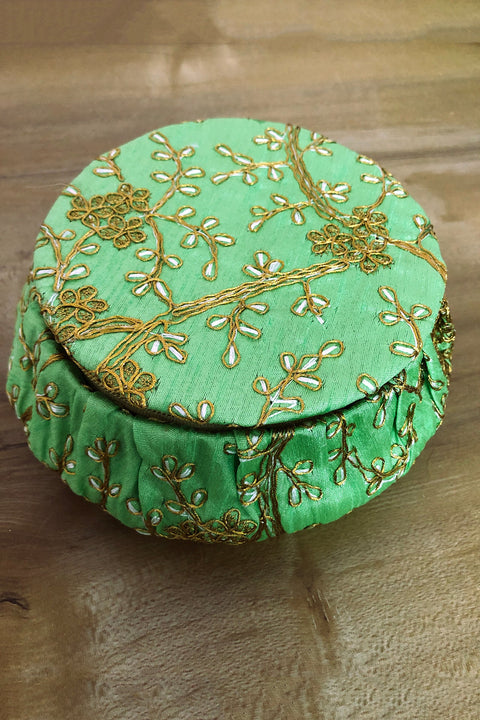 Handmade Golden Embroidery Jewelry & Bangle Box, Handmade Matki, Indian Wedding Gift Box, Pooja Return Gifts