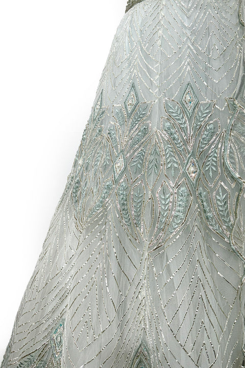 Light Sea Green Net Embroidery Gota Patti V Neck Lehenga Blouse Set For Women (D301)