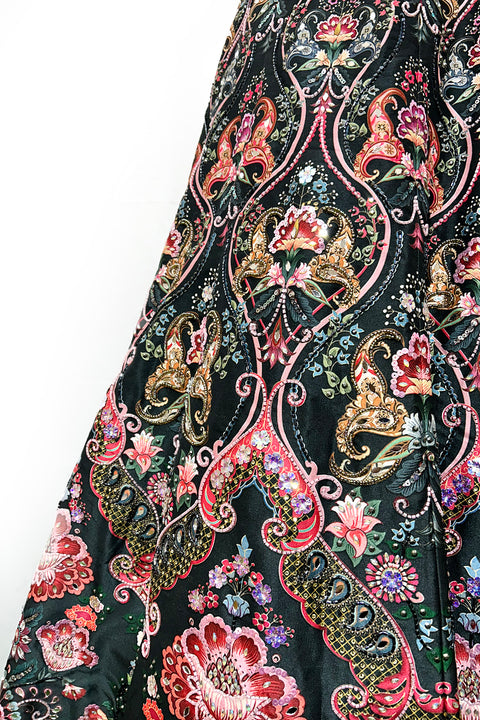 Designer Black Silk Printed & Embroidered Lehenga Set (D303)