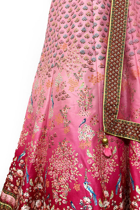 Designer Pink Silk Printed & Embroidered Lehenga Set (D304)