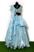 Ice Blue Organza Embroidery Sequin Asymmetric Ruffle Top And Skirt Set For Women (D43)