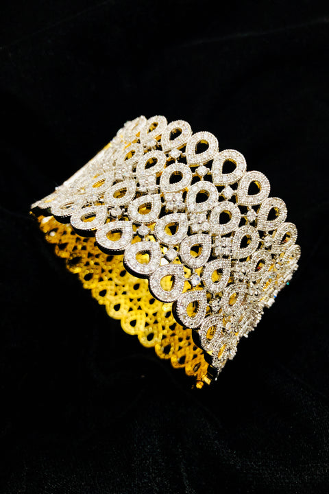Silver-Toned Gold-Plated Stone-Studded Bangle/Kada for Women and Girls (D147)