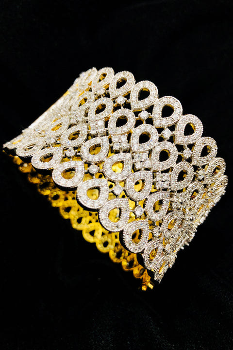 Silver-Toned Gold-Plated Stone-Studded Bangle/Kada for Women and Girls (D147)