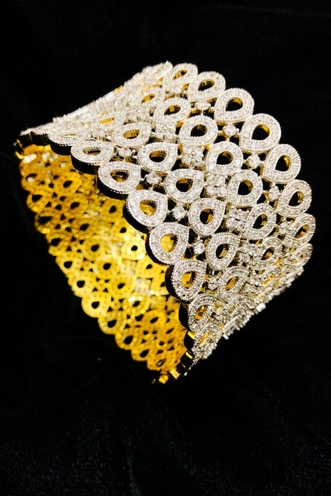Silver-Toned Gold-Plated Stone-Studded Bangle/Kada for Women and Girls (D147)