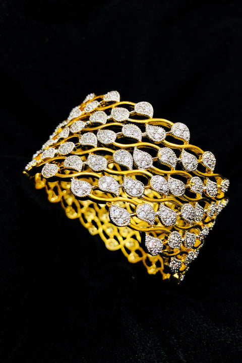 Silver-Toned Gold-Plated Stone-Studded Bangle/Kada for Women and Girls (D148)