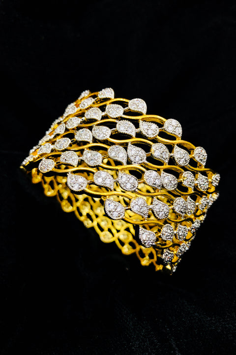 Silver-Toned Gold-Plated Stone-Studded Bangle/Kada for Women and Girls (D148)