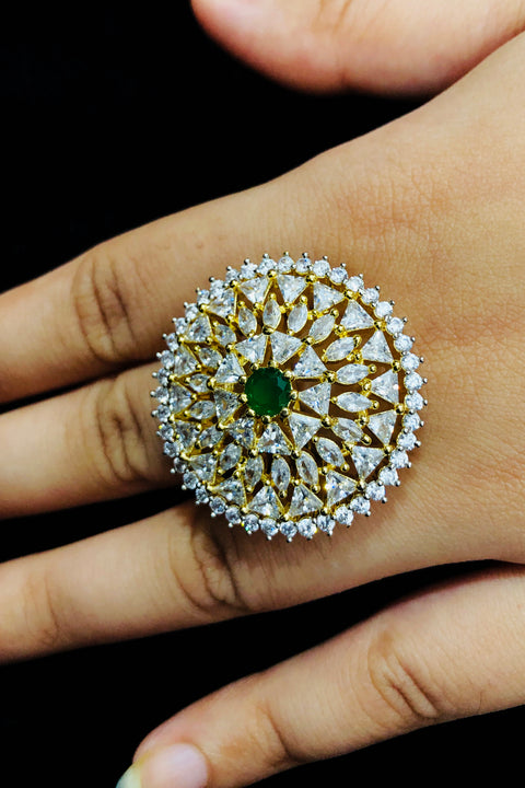 Gold Plated Emerald American Diamond Ring (D199)