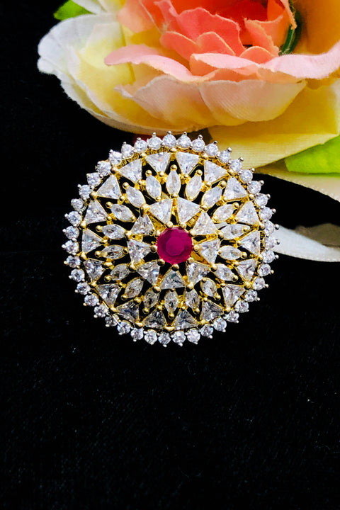 Gold Plated Ruby American Diamond Ring (D198)