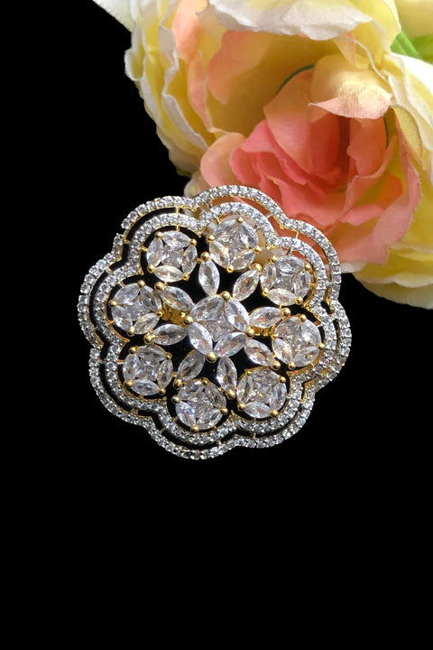 Gold Plated American Diamond Floral Ring (D202)
