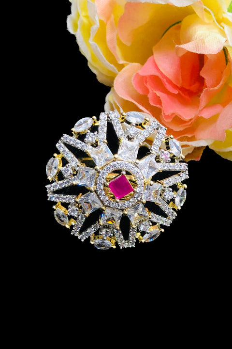 Gold Plated Ruby American Diamond Ring (D203)