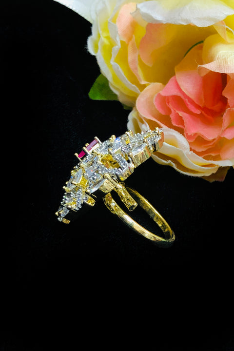 Gold Plated Ruby American Diamond Ring (D203)