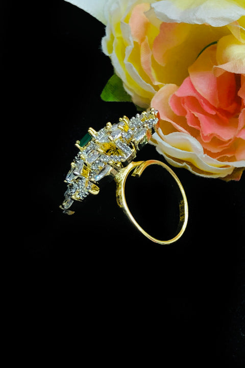 Gold Plated Emerald American Diamond Ring (D204)