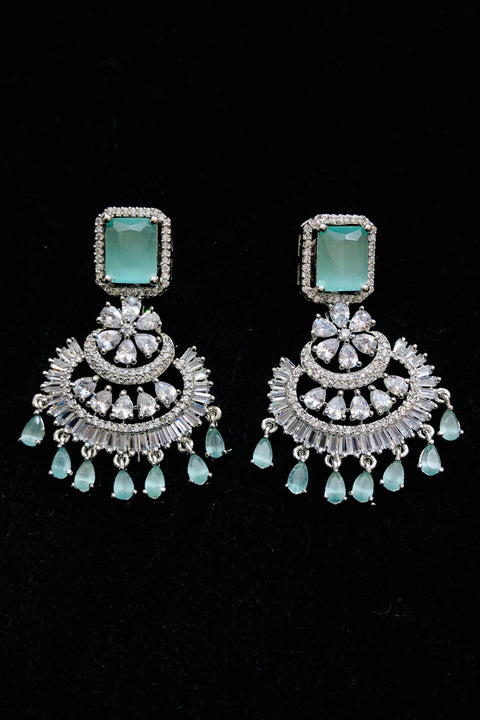 American Diamond Earrings With Light Green Stone (E761)