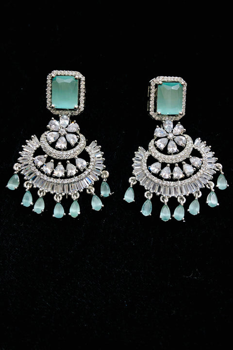 American Diamond Earrings With Light Green Stone (E761)