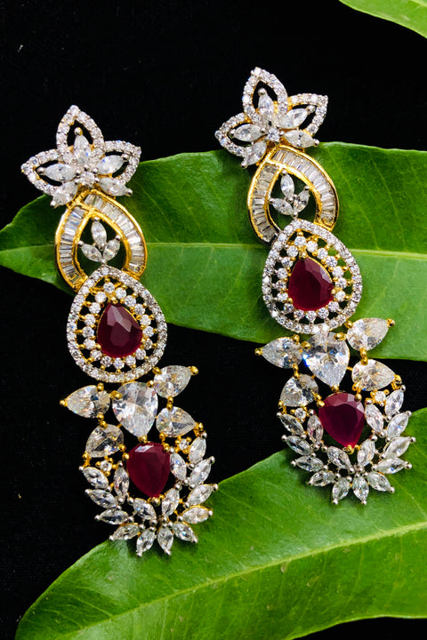 Red Color Stone American Diamond Contemporary Earrings (E762)
