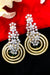 Designer American Diamond Dangler Earrings In Rhodium Finish With Green Stone (E763)