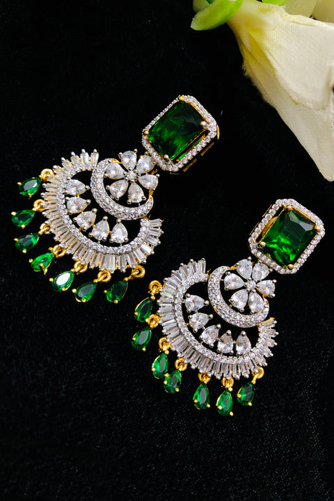 American Diamond Earrings With Green Stone (E764)