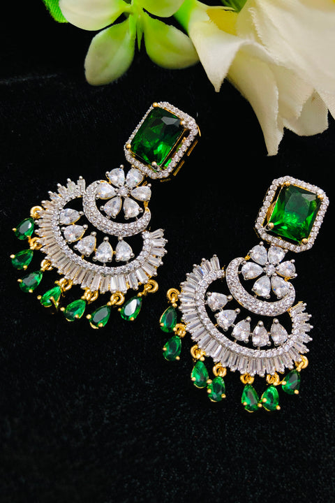 American Diamond Earrings With Green Stone (E764)