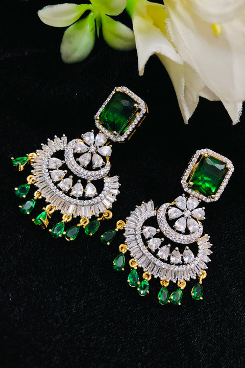 American Diamond Earrings With Green Stone (E764)