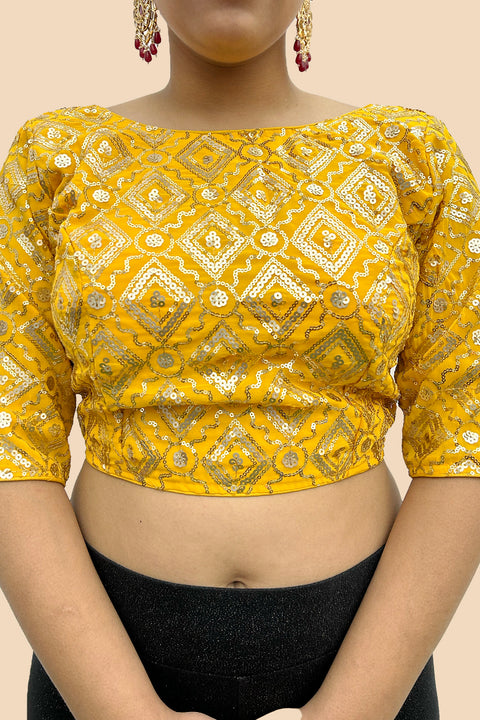 Yellow Colored Designer Georgette Sequins Blouse For Party Wear (D1666)