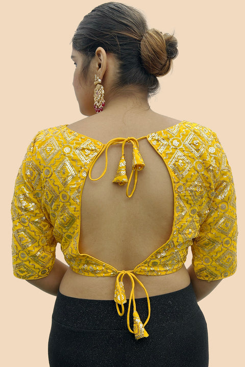 Yellow Colored Designer Georgette Sequins Blouse For Party Wear (D1666)