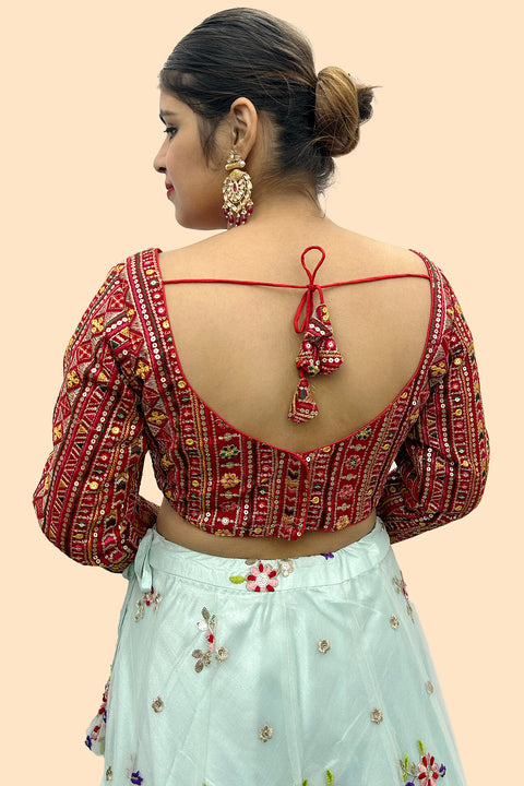 Maroon Color Codding Sequence Multi Threads & Jari Party Wear Full Heavy Work Design Blouse (D1696)