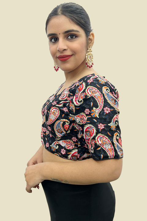 Black Color Readymade Heavy Rayon Cotton Kalamkari Printed Blouse For Casual & Party Wear For Women (D1679)