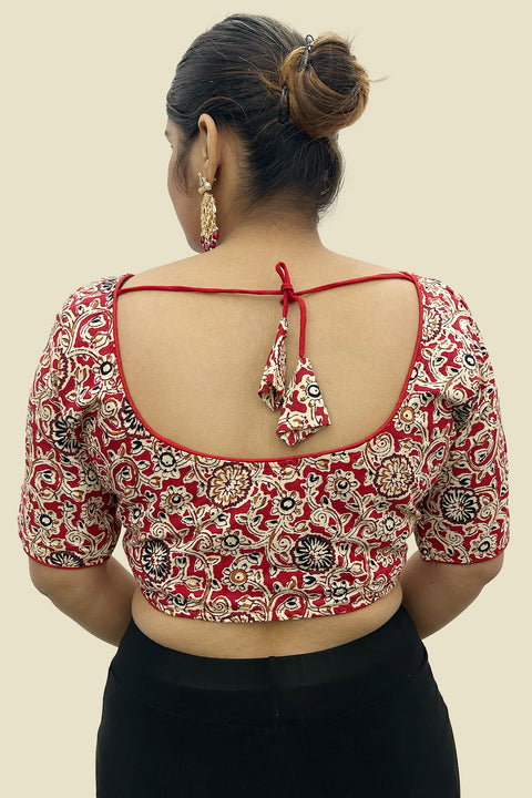 Red Color Readymade Cotton Kalamkari Printed Blouse For Casual & Party Wear For Women (D1677)