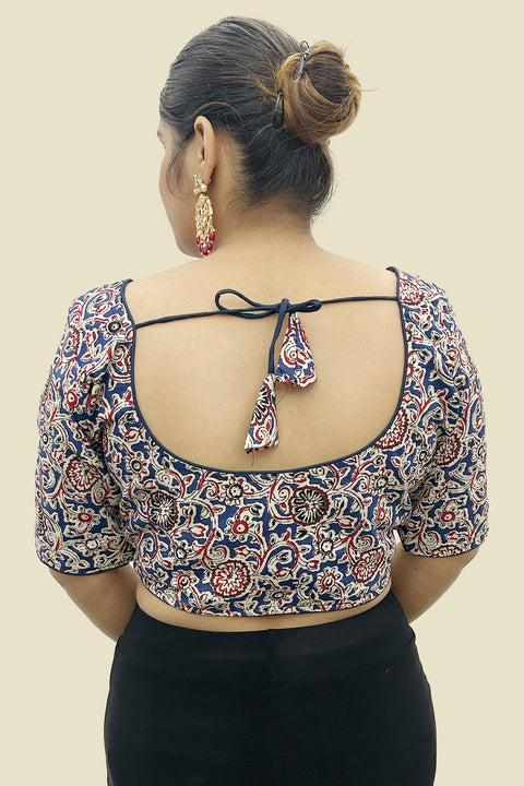 Blue Color Readymade Cotton Kalamkari Printed Blouse For Casual & Party Wear For Women (D1676)