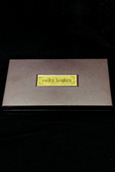 Gold Foil Radha Krishna with Charan Paduka with Acrylic Box Pack Of 1 Color Brown Devotional Prayer Box Footprint