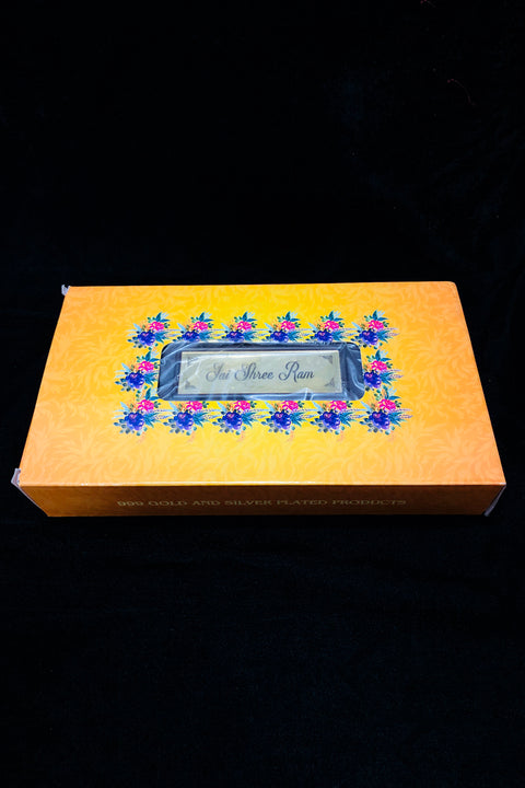 Gold Foil Jai Shree Ram with Charan Paduka with Shloka with Acrylic Box Pack Of 1 Color Brown Devotional Prayer Box Footprint