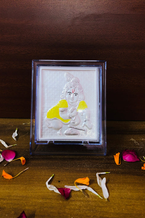 Ladoo Gopal Pure Silver Frame for Housewarming, Gift and Pooja 4.2 x 3.5 (Inches) - Yellow