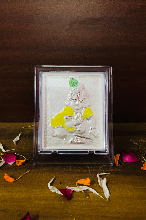 Ladoo Gopal Pure Silver Frame for Housewarming, Gift and Pooja 4.2 x 3.5 (Inches) - Yellow