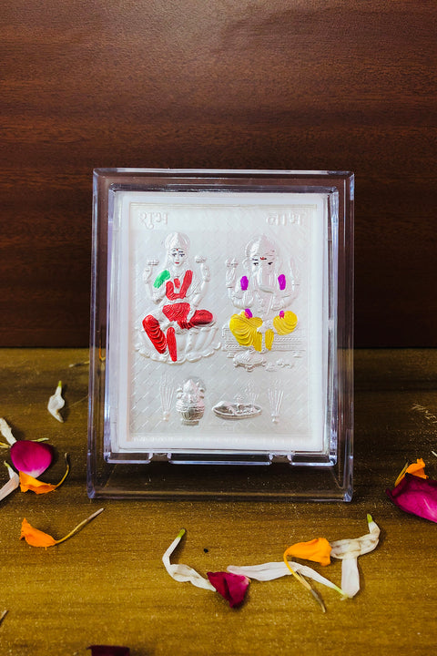Laxmi Ganesha Pure Silver Frame for Housewarming, Gift and Pooja 4.2 x 3.5 (Inches)