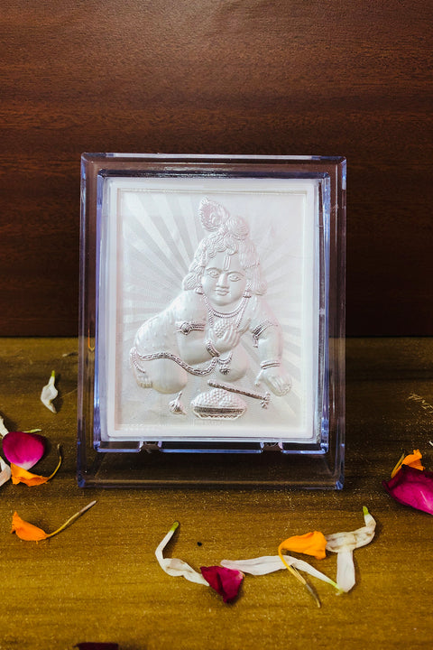 Ladoo Gopal Pure Silver Frame for Housewarming, Gift and Pooja 4.2 x 3.5 (Inches)
