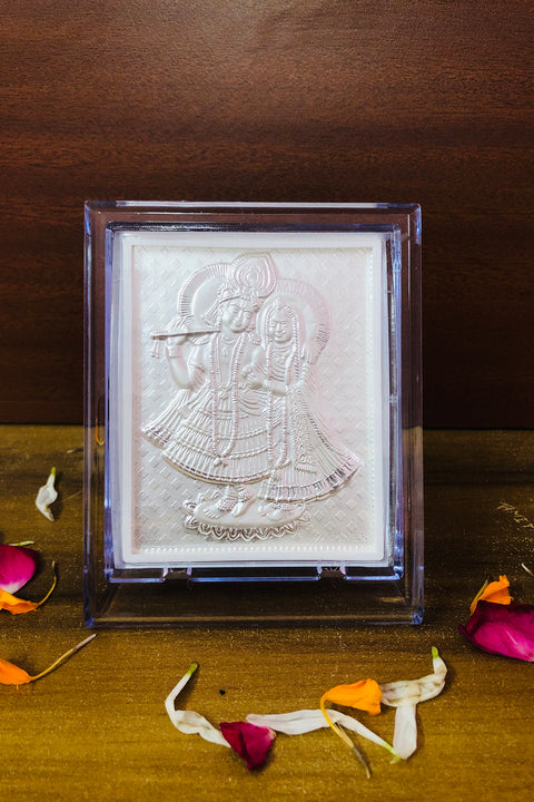 Radha Krishna Pure Silver Frame for Housewarming, Gift and Pooja 4.2 x 3.5 (Inches)